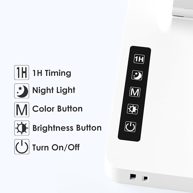 Infiway LED Desk Lamps for Home Office: Desk Lamp with USB Charging Port - 1 USB-A, 1 Type-C Ports, 2 AC Power Outlets, Touch Control Dimmable 5 Color 5 Brightness, Night Light(White)
