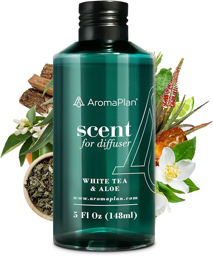 AromaPlan Hotel Scents White Tea & Aloe 5 Fl Oz (148ml), Home Luxury Aroma & Hotel Fragrance Diffuser Oil- Hotel Diffuser Oil for Aromatherapy- USA Made, Bigger Bottle, Bolder Aroma & Longer Lasting