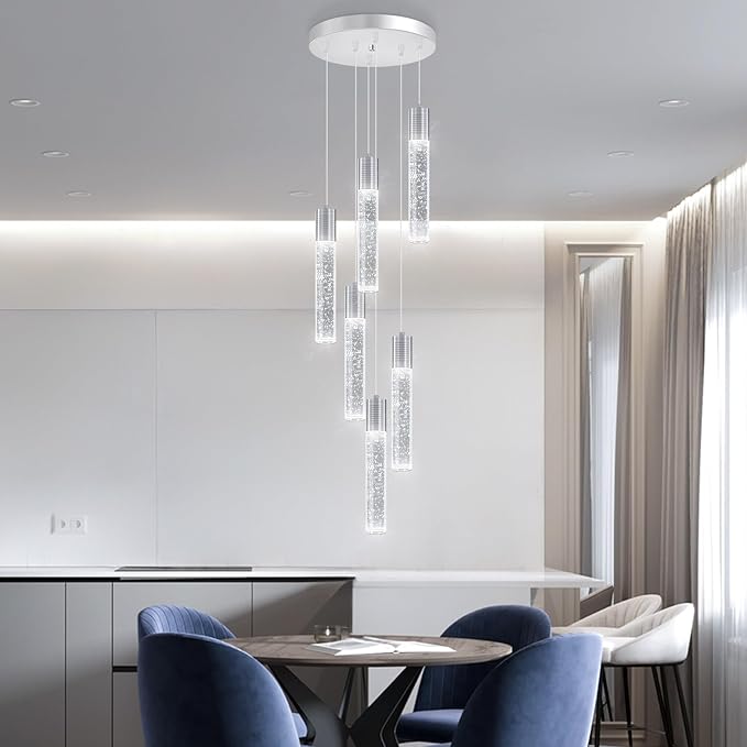 Mini Chandeliers for Kitchen Island Modern Crystal Pendants Light Dining Room Pendant Lighting Fixture High Ceiling Hanging Lights Bedroom Island Kitchen Foyer 6000K White Light Fixtures Chrome