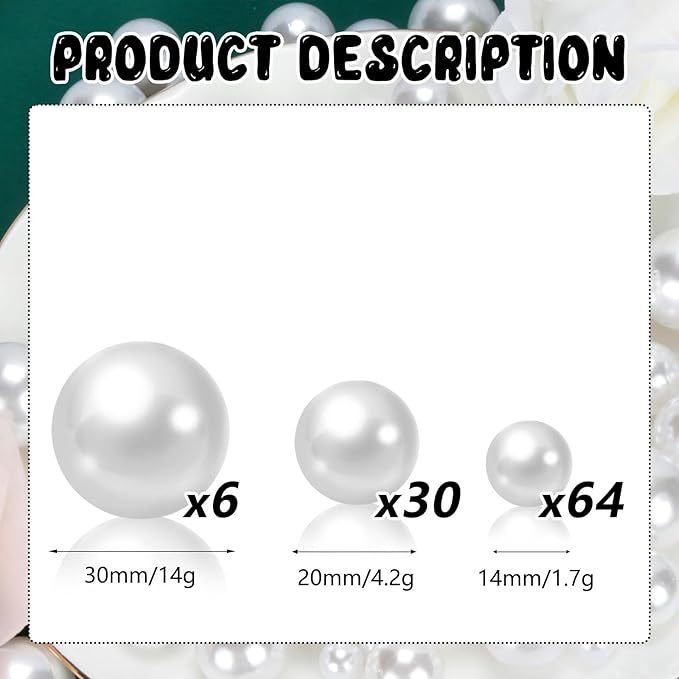100PCS White Faux Pearls Beads for Centerpiece Vases, Vase Filler Faux Pearls, No Holes Filler Beads for Party Anniversary Birthday Wedding Table Decor, 14/20/30mm