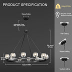 Black Wagon Wheel Chandelier, 48 Inch Black Chandeliers with Unique Glass Shade, 12-Light Crystal Large Wagon Wheel Chandeliers for Dining Room, High Ceiling Round Chandelier for Living Room, Foyer