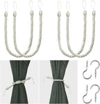 BEL AVENIR Curtain Rope Tiebacks, Drapery Rope Holdbacks with 4 Metal Screw Hooks (Cream, 4pack)