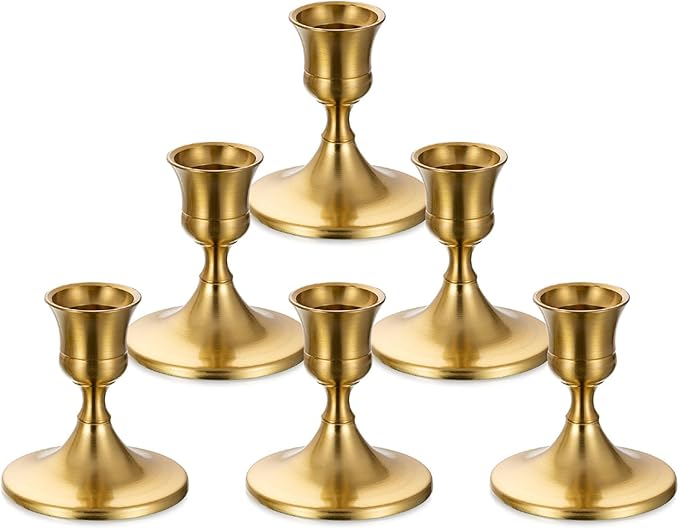 Sziqiqi Candlesticks Holder for Wedding Table Centerpiece - Gold Taper Candle Holders Candle Stick Holder Bulk for Christmas Candlelight Dinner Wedding Party Festival Decor 6 Pieces