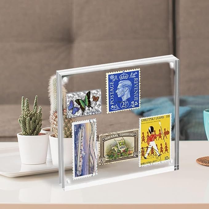 ILYXY 5 Pack Acrylic Frame 6x6, 20% Thicker, 24mm Thick Frameless Clear Square Picture Frame, Double Sided Magnetic Photo Frame, Free Standing Desktop Display Stand Acrylic Picture Frames