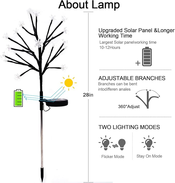 Solar Garden Lights Waterproof, Solar Outdoor Lights Decorative 4Pack, 80Led Solar Powered Flowers Garden Decor, Outdoor Fairy Lights for Yard,Pathway,Lawn,Outside,Garden Decorations