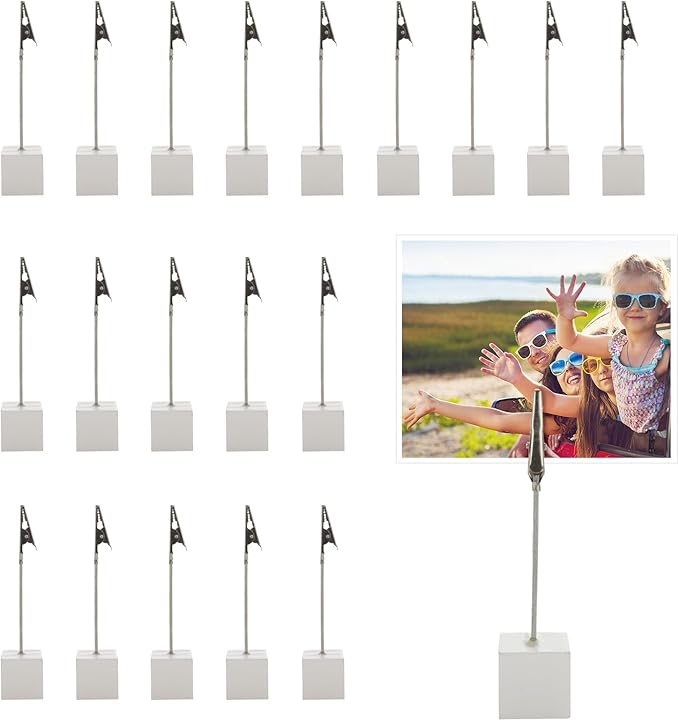 30 Pcs Place Card Holder Cube Photo Clips Holder with Alligator Clip, Table Number Holders Cube Base Memo Clips Holders for Wedding, Anniversary Party, Birthday Party, Restaurant - 4.7x1 Inch