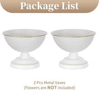 Sziqiqi White Urn Vase for Wedding Centrepiece: 5.5in Small Vases for Table Decoration Set of 2 - White Vintage Pot for Artificial Flower Arrangement - Metal Unique Honeycomb Vase for Birthday Party