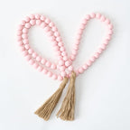 OMISHE 59in Wood Bead Garland with Tassels, Decorative Beads Decor, Farmhouse Wooden Beads Garland for Wall Hanging Home Festival Decor, Pink