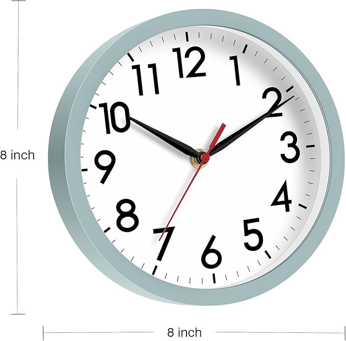 AKCISOT Wall Clock, Modern Small Wall Clocks Battery Operated 8 Inch, Silent Non-Ticking Analog Classic for Office, Home, Bathroom, Kitchen, Bedroom, School(Blue Gray)
