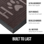 GORILLA GRIP 100% Waterproof All-Season WeatherMax Doormat, 47x35, US Designed Natural Rubber, Stain and Fade Resistant, Low Profile Indoor Outdoor Door Mats, Easy Clean Patio Mat, Espresso Home Paw