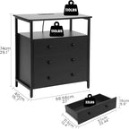 3 Wooden Drawers Night Stand, 27 Inch Wide Nightstand with Charging Station and Adjustable Drawers, Small Dresser for Closet, Bedside Table for Living Room/Bedroom/Office