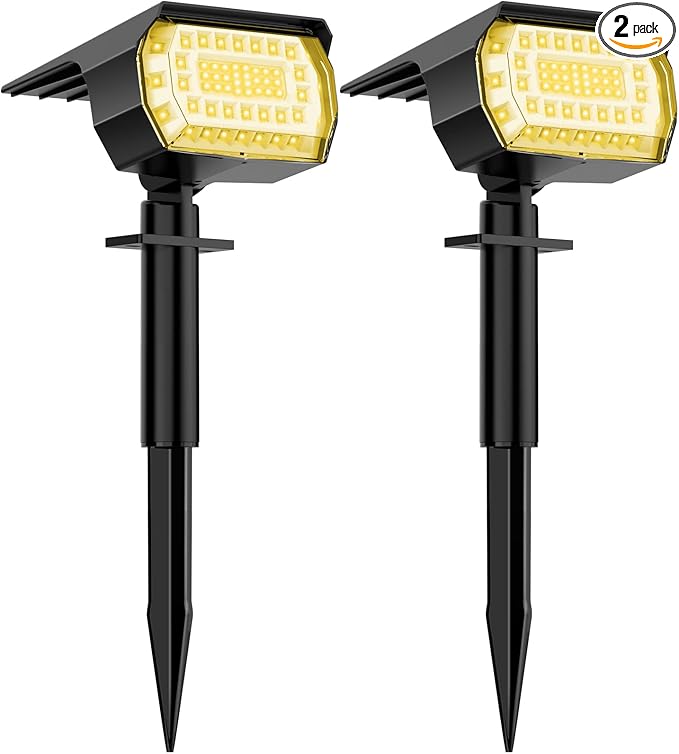 LANSOW Solar Spot Lights Outdoor, [2 Pack/57 LED] 2-in-1 Solar Landscape Spotlights, 3 Modes IP65 Waterproof Dusk to Dawn Solar Powered Flood Wall Lights for Outside Yard Garden Path(Warm White)