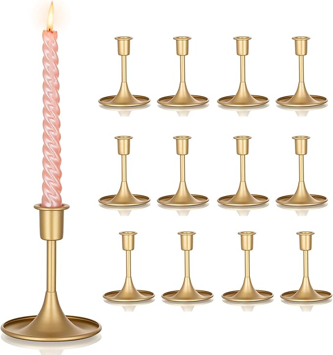 Sziqiqi Gold Candlestick Holders Centerpieces - Vintage Candle Sticks Holder Bulk Small Christmas Centerpieces for Tables Taper Holders Decoration for Party Event Holiday