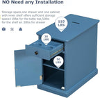 Traditional Wooden Narrow End Table with Charging Station, Modern Vintage Sofa Side Table Storage and Multifunctional Drawer, Antique Navy for Living Room, Bedroom, Office, No Assembly