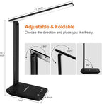 karidi LED Desk Lamp Dimmable Table Lamp with USB Charging Port, 5 Lighting Modes, Sensitive Control, Foldable Portable Desk Light for Home Office Bedroom Reading (Black, Standard Size - 13.3 inch)