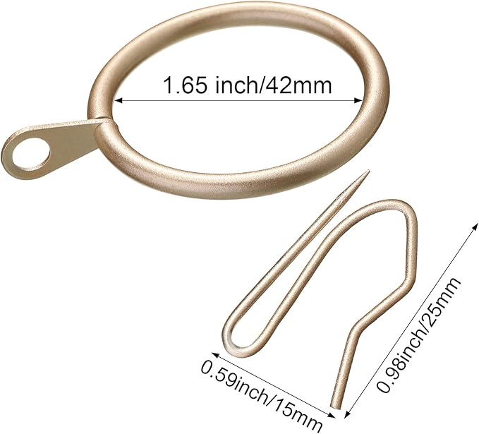 Hotop 60 Pieces 1.65 Inch Metal Drapery Curtain Rings Curtain Hanging Rings and 60 Pieces Metal Curtain Drapery Pin Hooks for Window Door Shower Curtain (Champagne Gold)