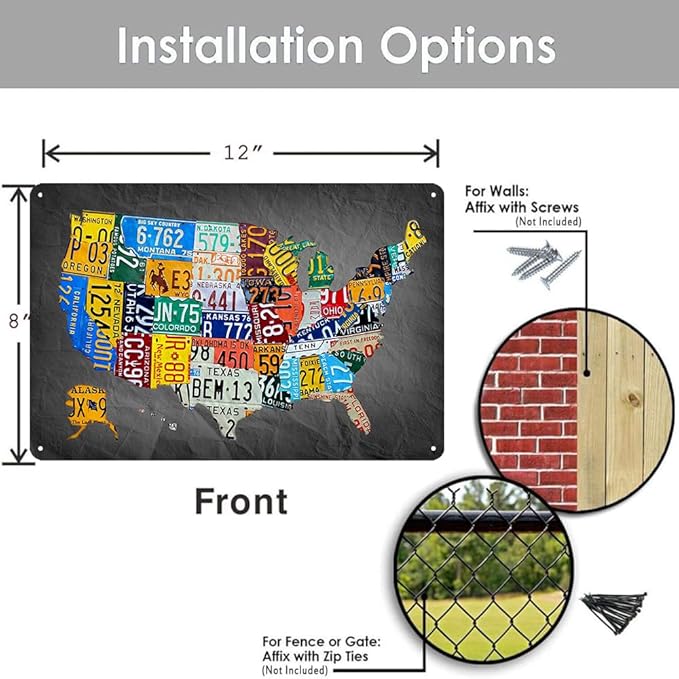 Funny Metal Tin Sign Vintage Usa Map License Plate Sign Garage Decor Map Poster License Plate Map Of The United States Usa Signs Garage Bar Home Office License Plate Decor