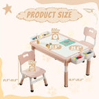 Multi Functional Kids Table and 2 Chairs Set, Graffiti & Building Blocks Double-Sided Tabletop, Toddler Play Table with Drawers, Large Storage Space, Gift for Boys/Girls, Pink