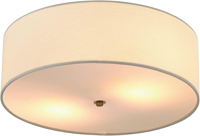 Globe Electric 60998 2-Light Flush Mount Ceiling Light, Matte Brass, White Linen Shade, Kitchen, Lights, Bathroom, Home Essentials, Bedroom, Closet Light, Lighting Fixtures, Dining Room