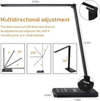 LED Desk Lamp with Wireless Charger, USB Charging Port, Dimmable Eye-Caring Desk Light with 5 Brightness Levels & 5 Lighting Modes, Touch Control, Auto Timer (Black)