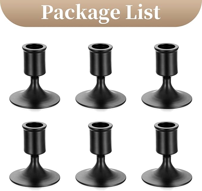 Sziqiqi Candlesticks Holder for Wedding Table Centerpiece - Black Taper Candle Holders Candle Stick Holder Bulk for Christmas Candlelight Dinner Wedding Party Festival Decor Pack of 6