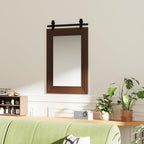 ALBAD Farmhouse Wood Framed Wall Mirror, Natural Wood and Framed Wall Mounted Bathroom Vanity Mirror for Farmhouse Decor, Vertical or Horizontal Hanging