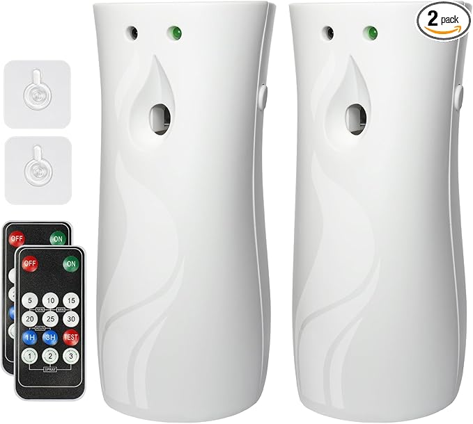 2PCS Automatic Air Freshener Spray Dispenser,Free Standing or Wall Mounted Automatic Fragrance Dispenser-Commercial and Home Use-Multiple Time Scent/Mist Release Settings for Room Sprayer (White)