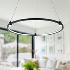 Modern Led Pendant Light Fixture Modern Led Chandelier Dimmable 23.6" Black 1 Circular Ring Hanging Pendant Lighting Fixture for Living Room Dining Room Kitchen Office Foyer 3000K 4000K 6000K