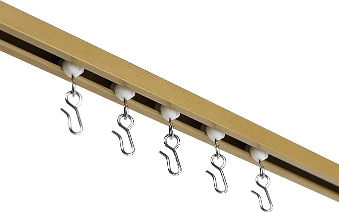 Curtain Track - Ceiling Mounted Curtain Rail for Curtains, Drapes, and Room Dividers - USA Made - Small+ (12 Feet), Satin Brass