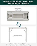 Frylr Small Folding Computer Desk – 35.8 Inch Portable Table for Craft and Study, Lightweight Desk for Small Spaces, Foldable Laptop Table Built-in AC/USB Outlets for Convenience, White Ash