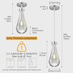 Raindrop Pendant Lights Kitchen Island Teardrop Chrome Hanging Light Fixtures Clear Solid Glass Pendant Light Modern Chandeliers for Dining Room Porch Corridor Living Room…