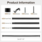 Set of 2 Black Curtain Rod 16-94.4 Inch Adjustable Metal Window Treatment Rods Bedroom Living Room Heavy Duty Wall Mounted Brackets Included Modern Home Hardware