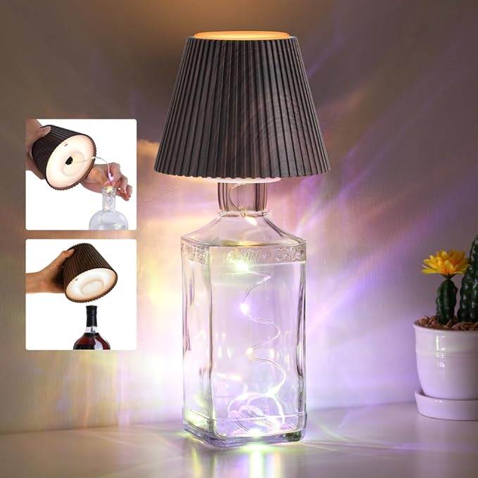WILIT Wireless Bottle Lamp for Bar Decor, 3-Level Brightness Lampshades for Table Lamps, RGB Lamp for Bedroom, Table Decor for Living Room lamp, Cute Night Light for Women Gifts
