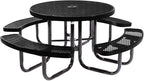 Coated Outdoor Furniture Heavy-Duty Portable Outdoor Picnic Table with Umbrella Hole, Expanded Metal Commercial-Grade Patio Dining Furniture Made in America (46" Round Top, Textured Black)