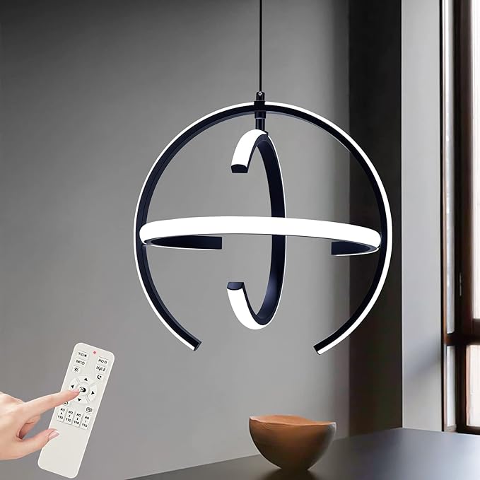 Black Modern LED Chandeliers, Dimmable Globe Pendant Lights Fixture, 13" Metal Adjustable Hanging Lamps are Suitable for Kitchen lsland, Dining Room Bedroom Foyer Hallway Stairway