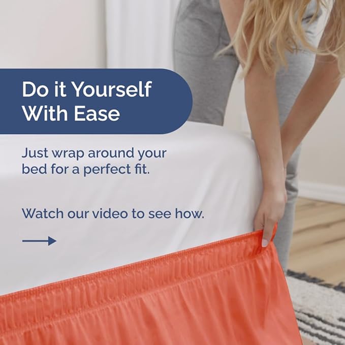 Wrap Around Dust Ruffle Bed Skirt - Coral - for Full Size Beds with 15 Inch Drop - Easy Fit Elastic Strap - Adjustable Pleated Bedskirt w/Brushed Fabric - Wrinkle Free - for Women, Men, Kids & Teens
