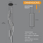 Modern Adjustable Height Pendant Light Fixture Black 252W LED Pendant Lights 12 Rings Rectangular Chandelier Staircase Large Chandelier Lobby Living Room Foyer High Ceiling Chandeliers