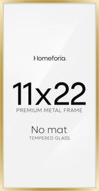 Homeforia 11x22 Newspaper Frame Gold, High End Metal 11 x 22 Picture Frame without Mat, 22x11 Thin Gold Poster Frames for Wall, 11 by 22 inches Display Photo Frames, Tempered Glass, Wall Kit, Set of 1