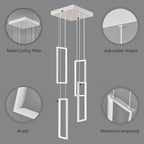 Modern Kitchen Island Dimmable Pendant Light Fixture White 54W LED Pendant Lights 4 Rings Rectangular Chandelier Staircase Large Chandelier Lobby Living Room Foyer High Ceiling Chandeliers