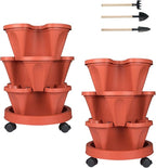 Vertical Planter 3 Tier Stackable Planters Garden Planters Strawberry Herb Flower and Vegetable Planter Indoor Outdoor Gardening Pots with Removable Wheels and Tools 2-Pack