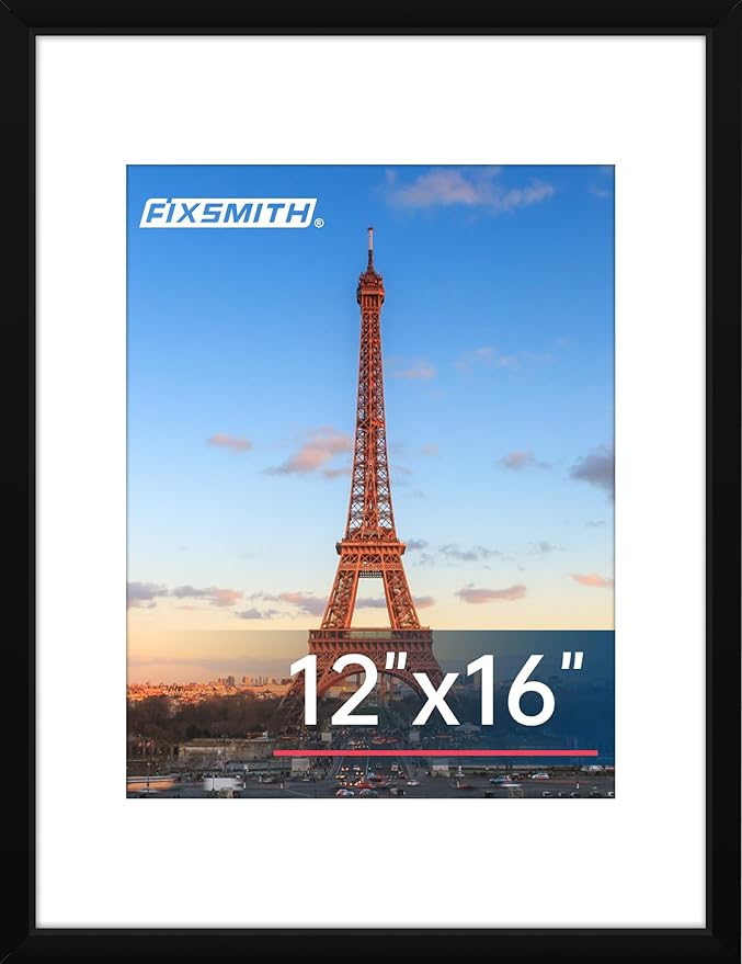 FIXSMITH 12x16 Picture Frame Set of 1, Photo Frame with HD Plexiglass, Display Pictures 8.5x11 with Mat or 12x16 Without Mat, Black Picture Frames Collage Wall Decor, Gallary Wall Frame