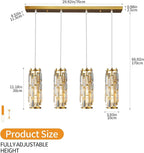 LMQNINE 4 Light Gold Pendant Lighting Modern Pendant Light, Mini Crystal Chandeliers,Adjustable Pendant Light Fixture for Kitchen Island Dinning Room Bedroom(Gold 4-Light)
