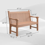 Psilvam 2-Person Poly Lumber Outdoor Bench with 700 Lbs Weight Capacity – Weatherproof Garden Seating for, Balcony Porch & Park, All-Weather Fade-Resistant Patio Furniture (Teak Color)