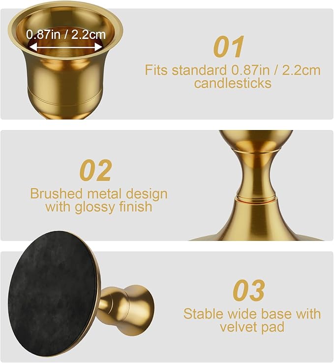 Brass Gold Taper Candle Holders Set of 2, Vintage Metal Candlestick Holders for Dinner Room Table Centerpiece or Mantel Wedding Party Decor