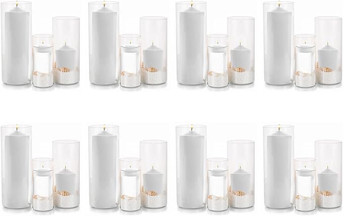 Glass Hurricane Candle Holder Esmiome - Cylinder Vases for Centerpieces 8 Sets (24Pcs) Hurricane Floating Candle Holder, Glass Vases for Flowers, Decorative for Home Wedding, 6'' + 8'' +10''(High)