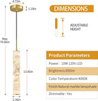 LMQNINE Natural Alabaster Pendant Lights for Kitchen Island White Marble Long Tube Chandelier Modern Gold Ceiling Light Fixtures for Bedroom Dining Room Table Living Room Hallway(M-3Pack)