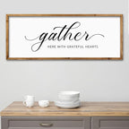 ZZJJHYWGQ Gather Here With Grateful Hearts Sign Rustic Farmhouse Wall Art 32"×12" For Dining Room kitchen Family Gathering Thanksgiving Decor Minimalist Large Wooden Framed Hanging Art (Wood)