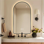32" x 20" Arched LED Bathroom Mirror, Brushed Black Framed, Backlit Vanity Mirror with Lights, Wall Mounted Lighted Mirror, Dimmable 3-Color Shatter-Proof Arch Smart Mirror, UL-Listed, CRI≥93