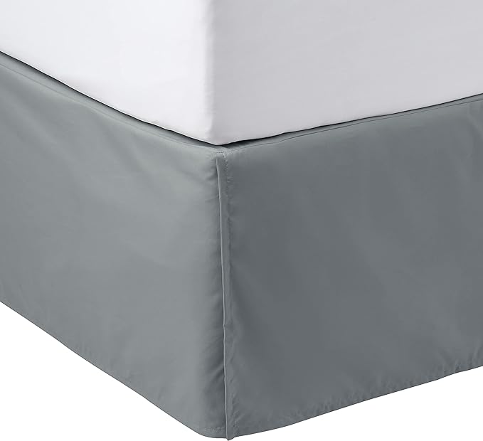 Amazon Basics Lightweight Pleated Bed Skirt, Queen, Dark Grey, Solid