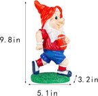 Outdoor Gnome Sculpture Garden Gnome Rugbyl Player Statue, 9.8" Tall Resin Outdoor Decoration, Red and Blue Sports Theme The for Rugby Enthusiasts